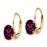 14K Yellow Gold 8x 6mm Oval Rhodolite Garnet Leverback Earrings view 2