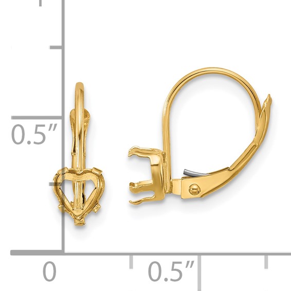 14k 5mm Heart Leverback Earring Mountings