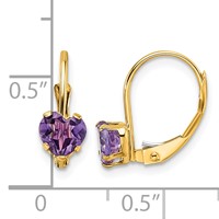 14K 5mm Yellow Gold Heart Amethyst Leverback Earrings view 4