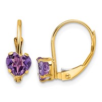 14K 5mm Yellow Gold Heart Amethyst Leverback Earrings view 1