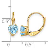 14K 5mm Yellow Gold Heart Blue Topaz Leverback Earrings view 4
