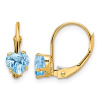 14K 5mm Yellow Gold Heart Blue Topaz Leverback Earrings view 1