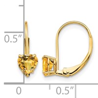 14K 5mm Yellow Gold Heart Citrine Leverback Earrings view 4