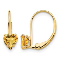 14K 5mm Yellow Gold Heart Citrine Leverback Earrings view 1