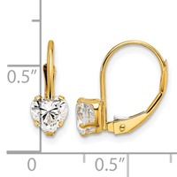 14K 5mm Yellow Gold Heart Cubic Zirconia Leverback Earrings view 4