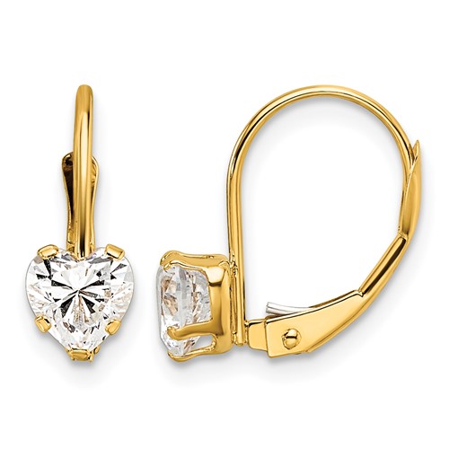 14K 5mm Yellow Gold Heart Cubic Zirconia Leverback Earrings