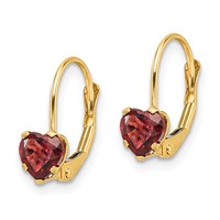 14K 5mm Yellow Gold Heart Garnet Leverback Earrings view 2