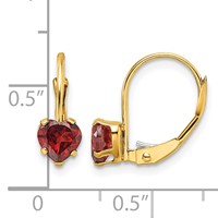 14K 5mm Yellow Gold Heart Garnet Leverback Earrings view 4