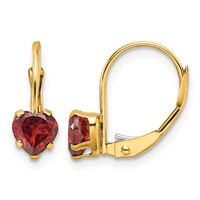 14K 5mm Yellow Gold Heart Garnet Leverback Earrings view 1