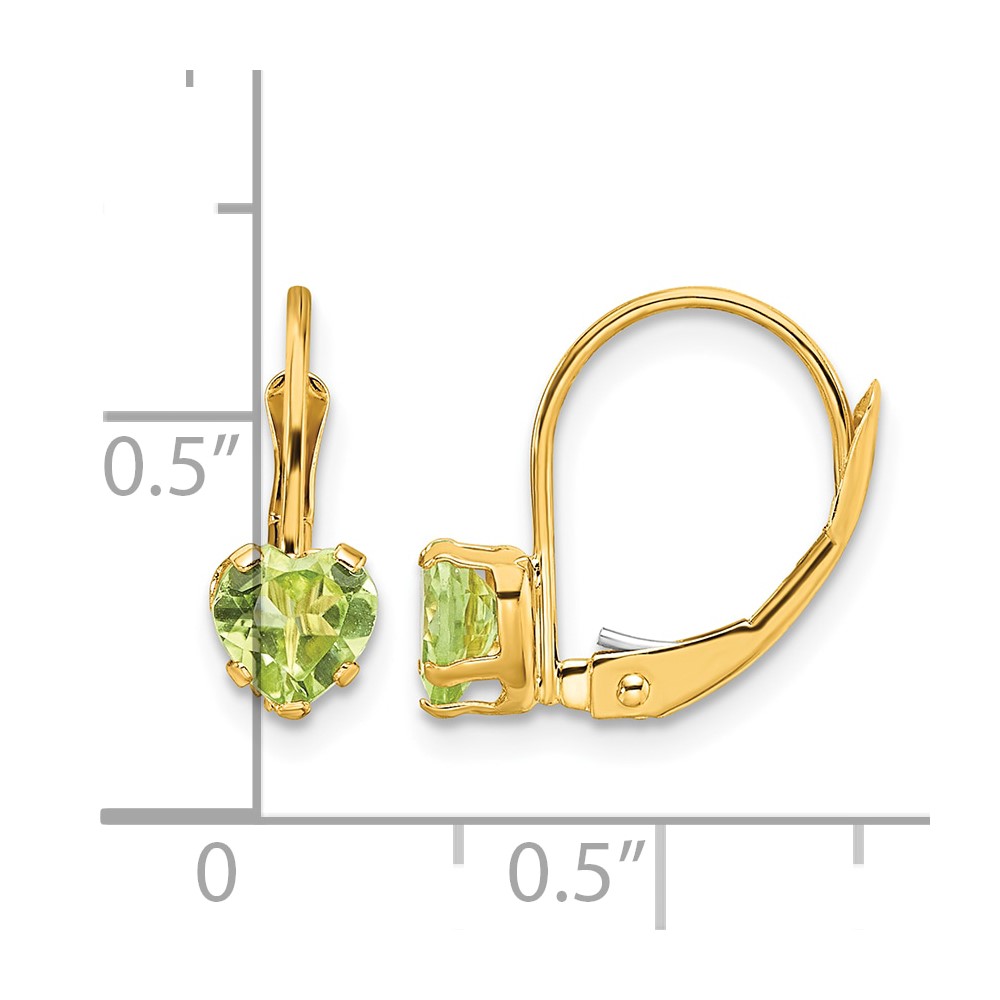 14k 5mm Heart Peridot Leverback Earrings (XLB120PE)