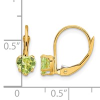 14K 5mm Yellow Gold Heart Peridot Leverback Earrings view 4