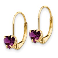 14K 5mm Yellow Gold Heart Rhodolite Garnet Leverback Earrings view 2