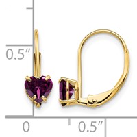 14K 5mm Yellow Gold Heart Rhodolite Garnet Leverback Earrings view 4
