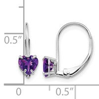 14K White Gold 5mm Heart Amethyst Leverback Earrings view 4