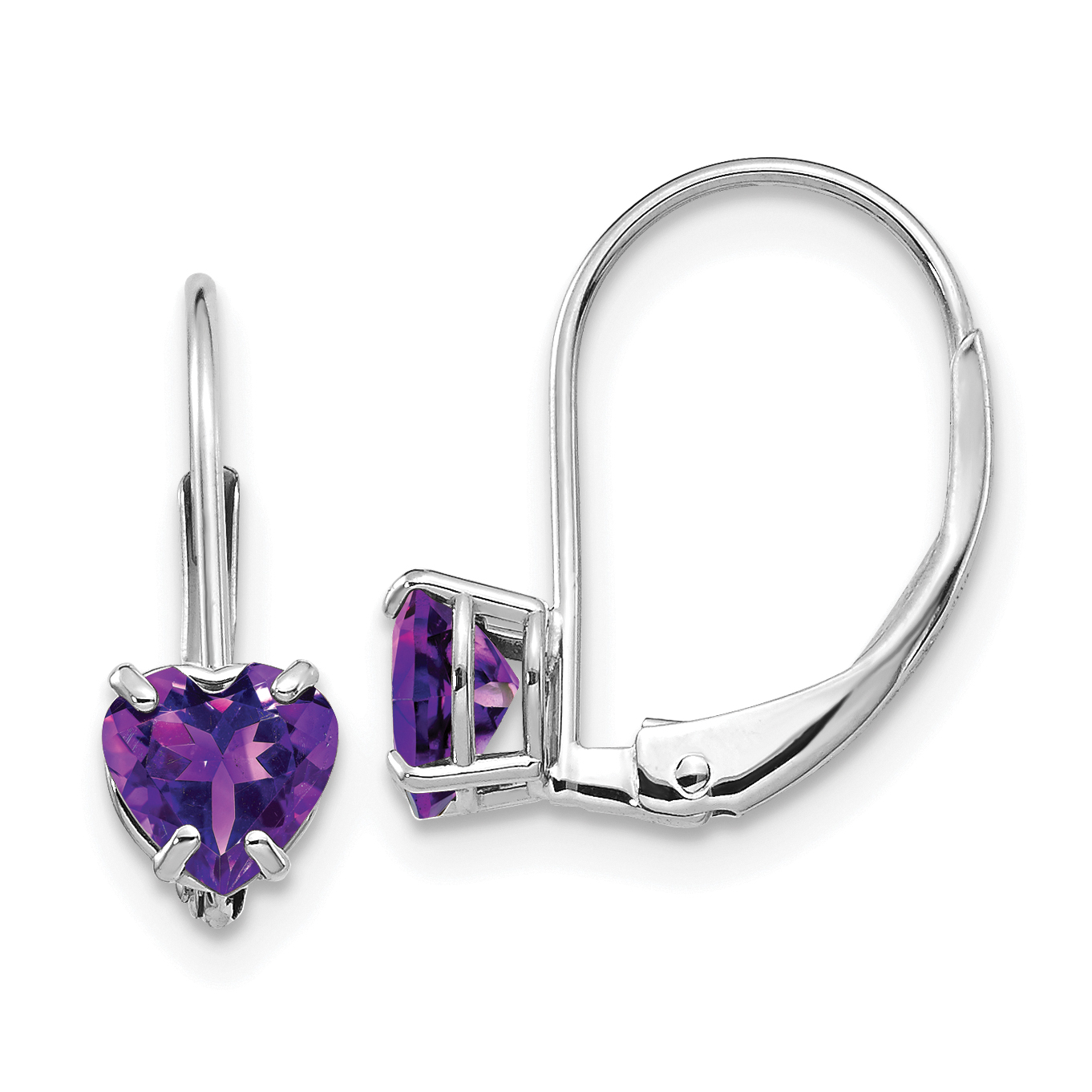 14k White Gold 5mm Heart Amethyst Leverback Earrings (XLB120WAM)