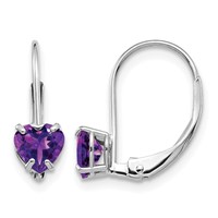 14K White Gold 5mm Heart Amethyst Leverback Earrings view 1