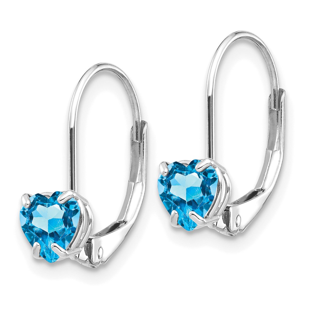 14k White Gold 5mm Heart Blue Topaz Leverback Earrings (XLB120WBT)