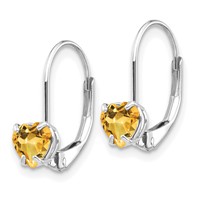 14K White Gold 5mm Heart Citrine Leverback Earrings view 2