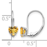 14K White Gold 5mm Heart Citrine Leverback Earrings view 4