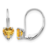 14K White Gold 5mm Heart Citrine Leverback Earrings view 1
