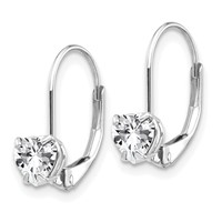 14K White Gold 5mm Heart Cubic Zirconia Leverback Earrings view 2