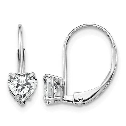 14K White Gold 5mm Heart Cubic Zirconia Leverback Earrings