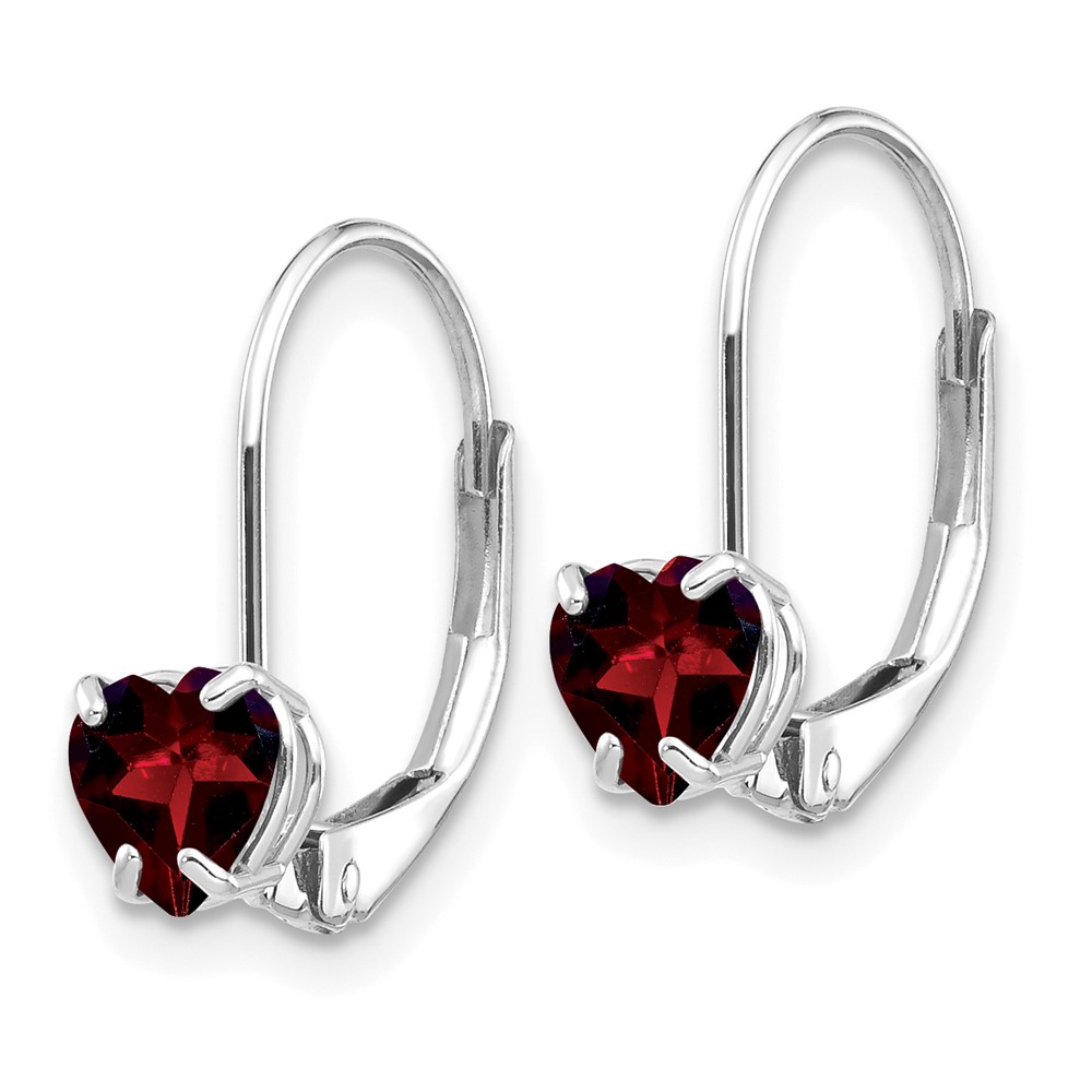 14k White Gold 5mm Heart Garnet Leverback Earrings (XLB120WGA)