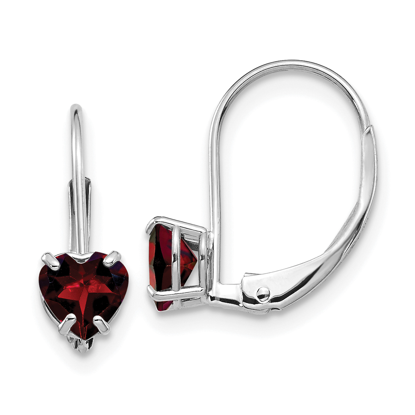 14k White Gold 5mm Heart Garnet Leverback Earrings (XLB120WGA)