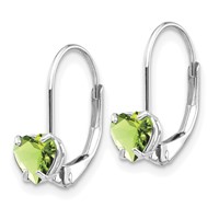 14K White Gold 5mm Heart Peridot Leverback Earrings view 2