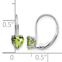 14K White Gold 5mm Heart Peridot Leverback Earrings view 4