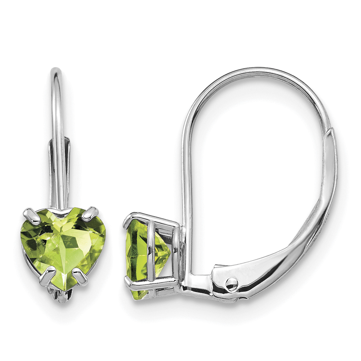 14k White Gold 5mm Heart Peridot Leverback Earrings (XLB120WPE)
