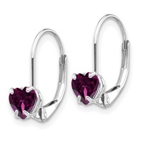 14K White Gold 5mm Heart Rhodolite Garnet Leverback Earrings view 2