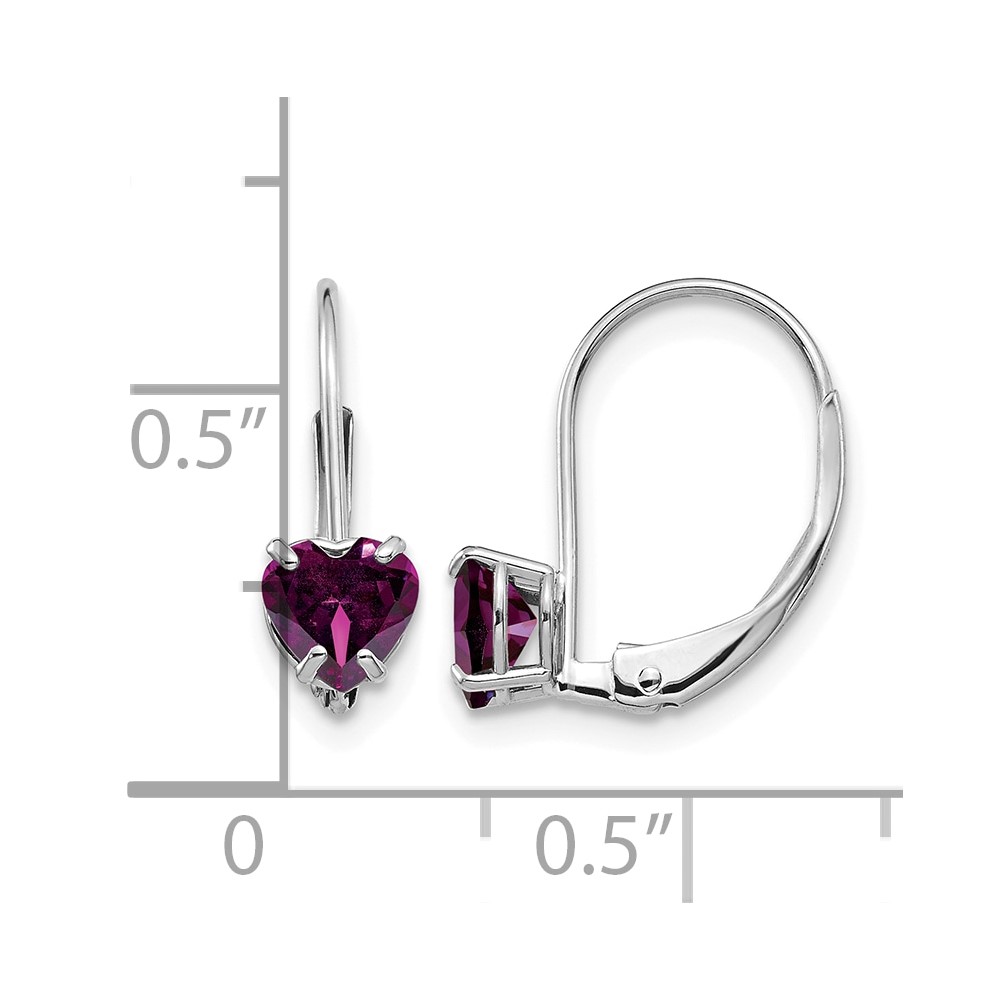 14k White Gold 5mm Heart Rhodolite Garnet Leverback Earrings (XLB120WRG)