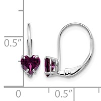 14K White Gold 5mm Heart Rhodolite Garnet Leverback Earrings view 4