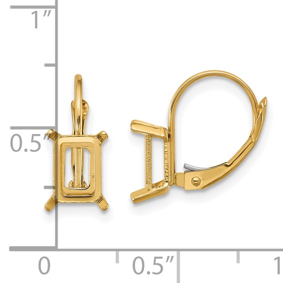 14k 7x5mm Emerald-cut Leverback Earring Mountings