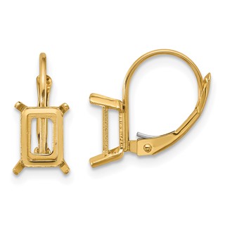 14k 7x5mm Emerald-cut Leverback Earring Mountings