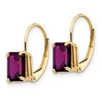 14K Yellow Gold 7x 5mm Emerald-cut Amethyst Leverback Earrings view 2