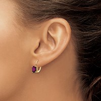 14K Yellow Gold 7x 5mm Emerald-cut Amethyst Leverback Earrings view 3
