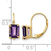 14K Yellow Gold 7x 5mm Emerald-cut Amethyst Leverback Earrings view 4