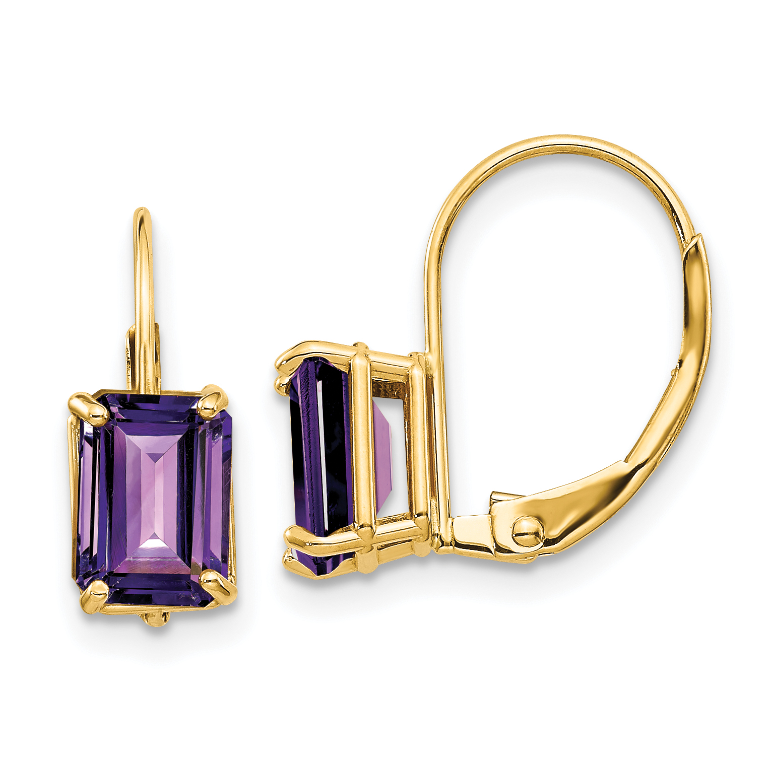 14k 7x5mm Emerald Cut Amethyst Leverback Earrings (XLB124AM)