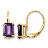 14K Yellow Gold 7x 5mm Emerald-cut Amethyst Leverback Earrings view 1