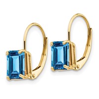 14K 7x5mm Emerald-cut Blue Topaz Leverback Earrings view 2