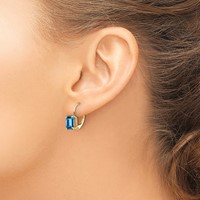 14K 7x5mm Emerald-cut Blue Topaz Leverback Earrings view 3