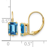 14K 7x5mm Emerald-cut Blue Topaz Leverback Earrings view 4