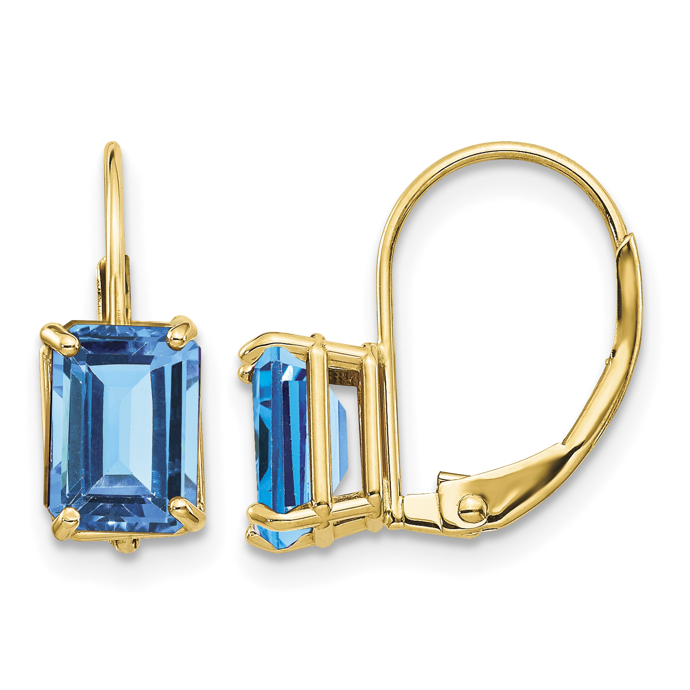 14k 7x5mm Emerald Cut Blue Topaz Leverback Earrings (XLB124BT)