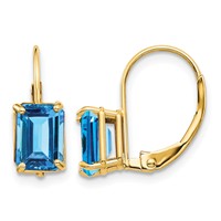 14K 7x5mm Emerald-cut Blue Topaz Leverback Earrings view 1