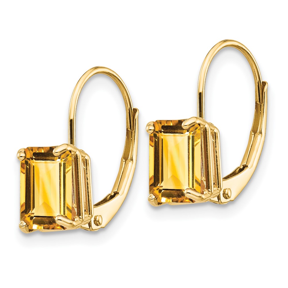 14k 7x5mm Emerald Cut Citrine Leverback Earrings (XLB124CI)