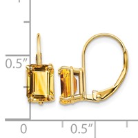 14K Yellow Gold 7x 5mm Emerald-cut Citrine Leverback Earrings view 4