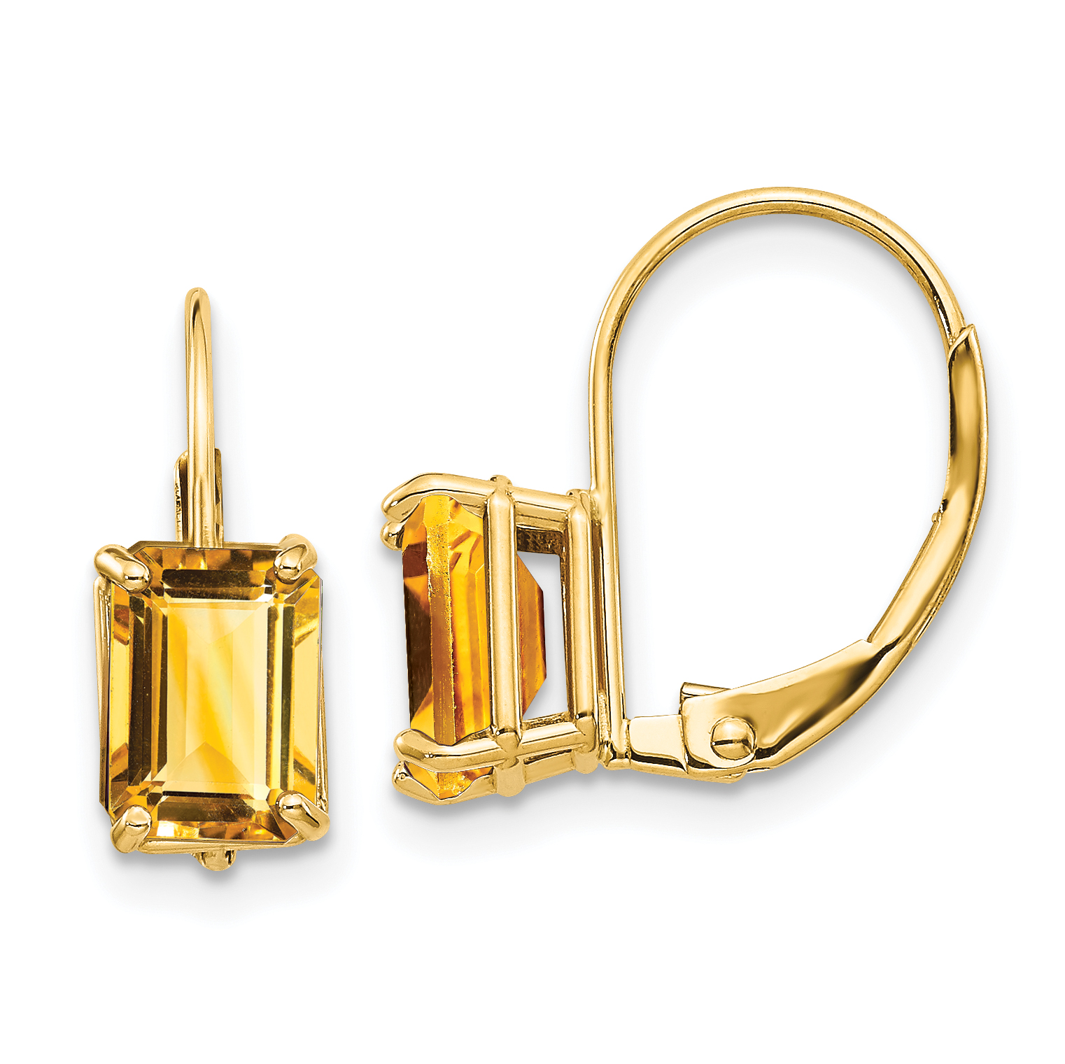 14k 7x5mm Emerald Cut Citrine Leverback Earrings (XLB124CI)