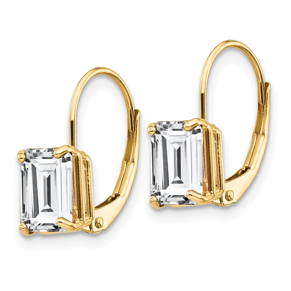 14k 7x5mm Emerald Cut Cubic Zirconia Leverback Earrings (XLB124CZ)